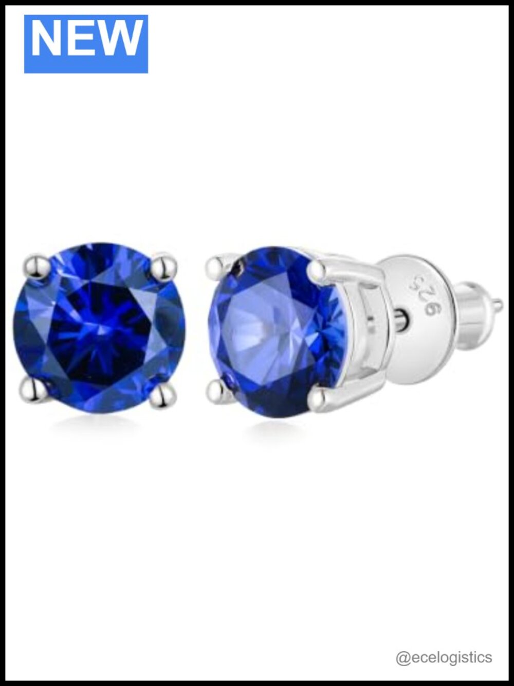 Sterling Silver Birthstone Stud Earrings Round Cut 6.5mm 4-Prong Set